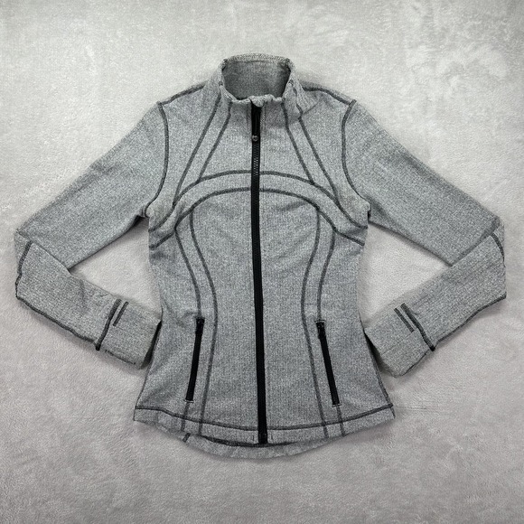 Lululemon Define Jacket Womens 6 Gray Herringbone Zip Pockets Thumbholes Yoga - Picture 1 of 11
